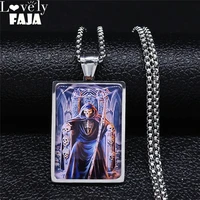 2022 fashion death scythe skull stainless steel glass geometry chain necklace men silver color jewelry colier homme n5227s03