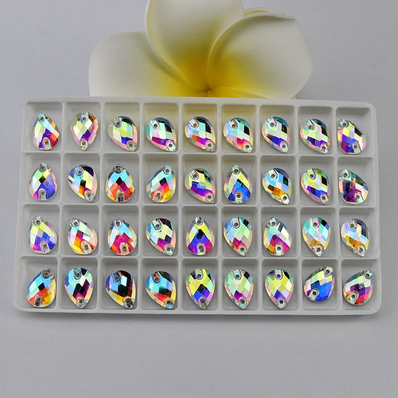 10x14mm 36pcs Все размеры, груша, пришитые стразы, кристалл ab, цвет, стекло, шитье, 3230, капля, плоская задняя сторона, пришитое каменное стекло для свадебного платья - Цвет: 10x14mm 36pcs