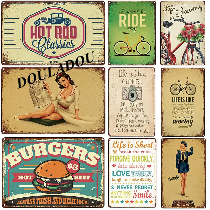 

[Douladou] Life is a Journey Painting Bar Decor Wall Sticker Retro Sign Metal Bicycle Plaque Tin Signs Motto Shop Poster20x30CM