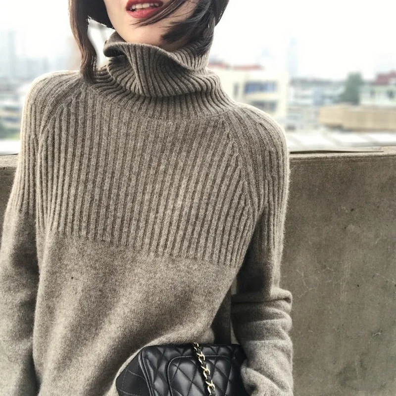 

2021 Turtleneck Pullover Cashmere Sweater Woman Women Pullover Pink Clothes Winter Crop Top Long Sleeve Mujer Jumper