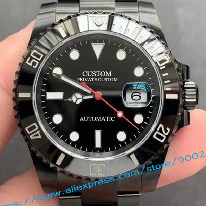 

Luxury brand all black men's watch sapphire glass automatic mechanical luminous date stainless steel clock