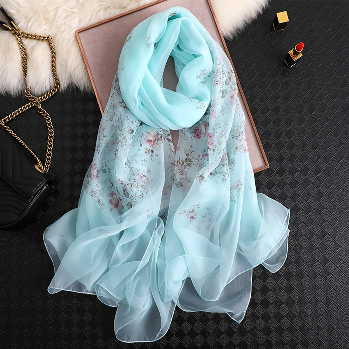 

3 colors women scraves blue green pink spring summer autumn winter fashion flower pattern silk scarf beach shawls 135*190cm