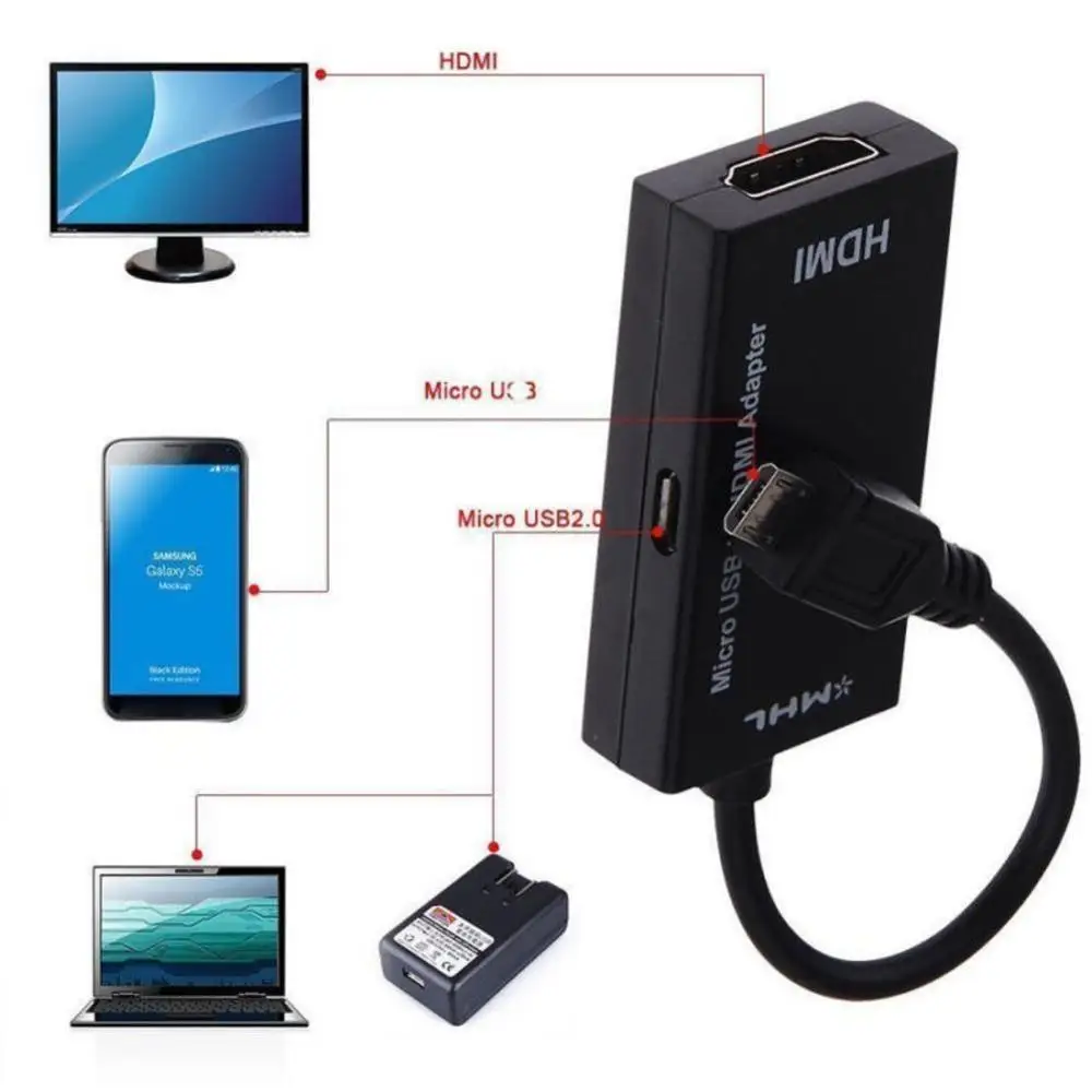 Micro USB 2 0 MHL к HDMI кабель HD 1080P для Android Samsung HTC LG конвертер Mini Mirco адаптер|Переходники и