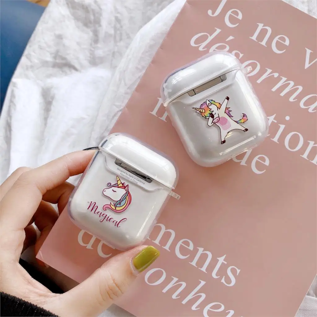 Милый рисунок единорога прозрачные чехлы для Apple AirPods 2 крышка зарядки Air Pods прозрачный мягкий силиконовый защитный AirPods2 Fundas