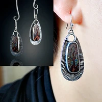vintage silver color hook earrings for women indian tribal long tassel pendant dangle earring fashion retro party jewelry