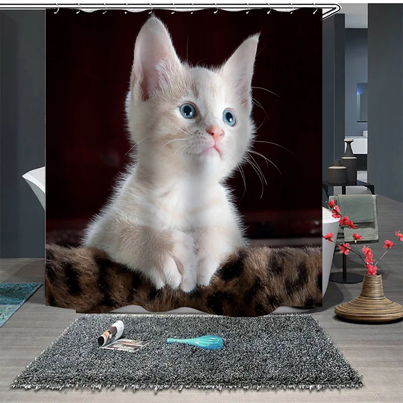 Занавеска для душа с забавным мультяшным рисунком кошек и занавеска ванны