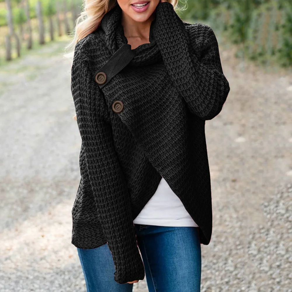 Pullovers Women Knitted Sweater Turtleneck Autumn Winter Office Ladies Casual Jumper Fashion Pure Black Warmness XXL Sweaters |