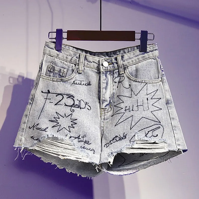 

New Summer Women High Waist Button Wigh Leg Jeans Shorts Casual Female Loose Fit Blue Denim Shorts 2021