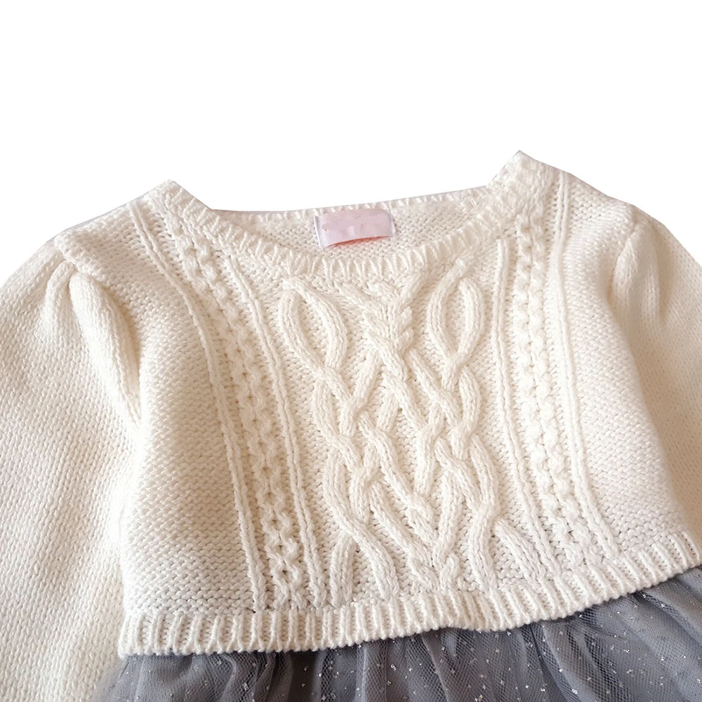 Детское платье с вуалью Сезон весна осень Детский свитер Серая кружевная юбка