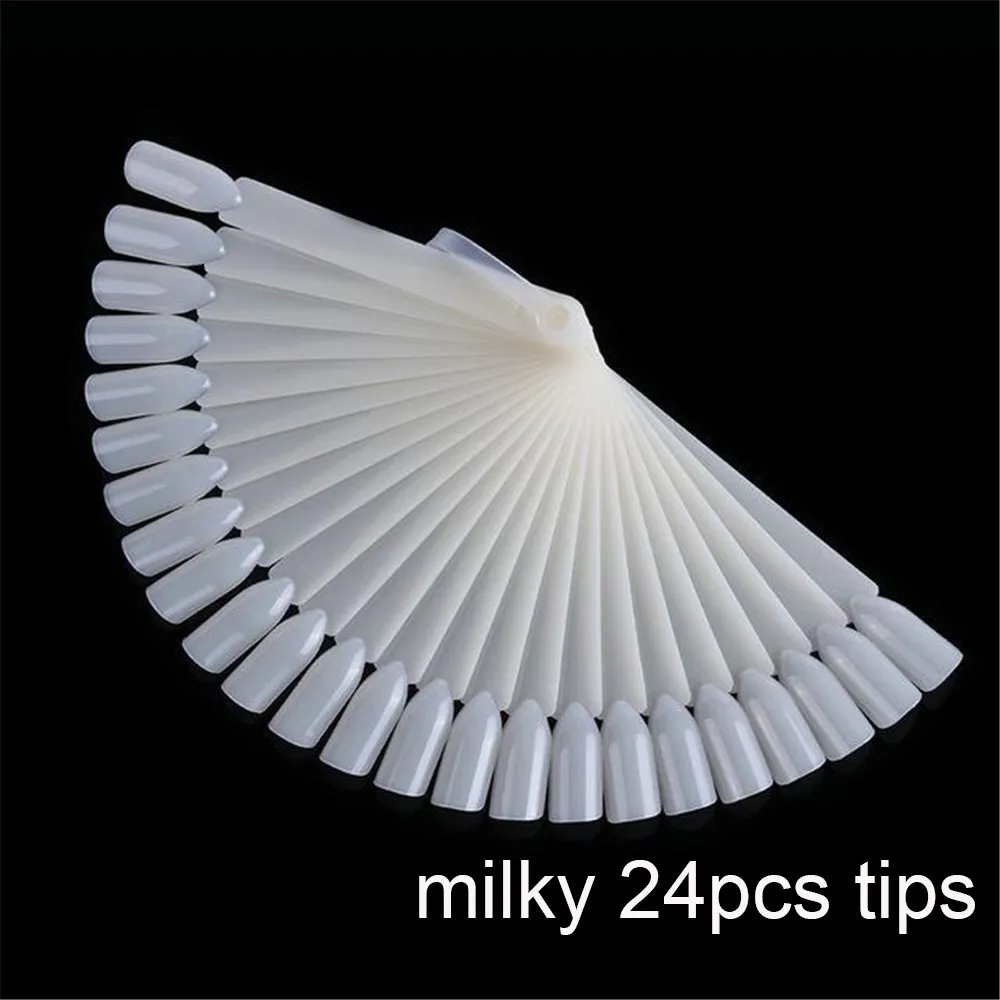 FN24 milky Накладные ногти 1 комплект Пластик Веерообразный накладные ногти акриловые натуральный прозрачный черный Fales накладные ногти палец отделениями для карточек и полностью нейл-арта - Цвет: FN24 milky