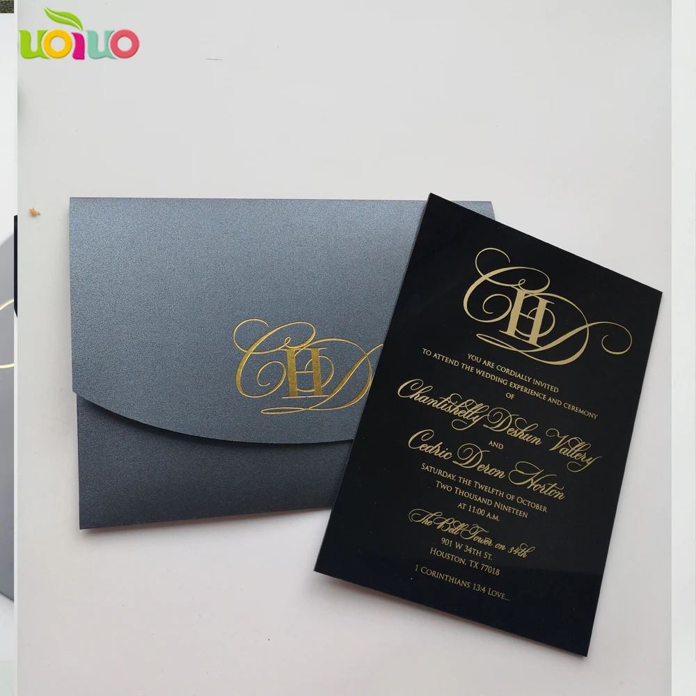 black acrylic card with gold foil letters free name logo