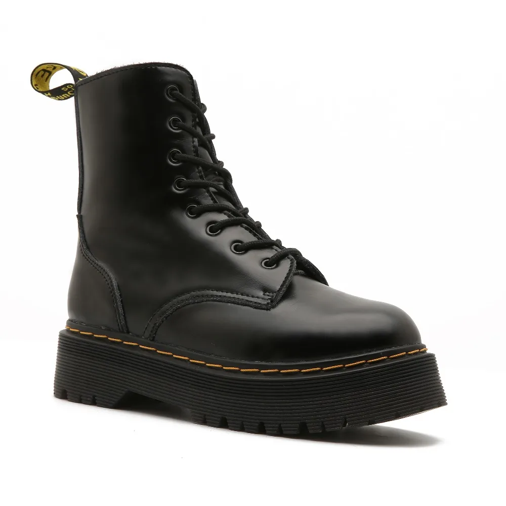 CEVABULE Women Martin Boots Genunie Leather Thick Heel Platfrom Martin Boots Boots Women Side Zipper Boots Leather Boots