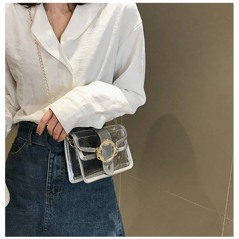 Женские сумки через плечо летние прозрачные из ПВХ сумка клатч с цепочкой