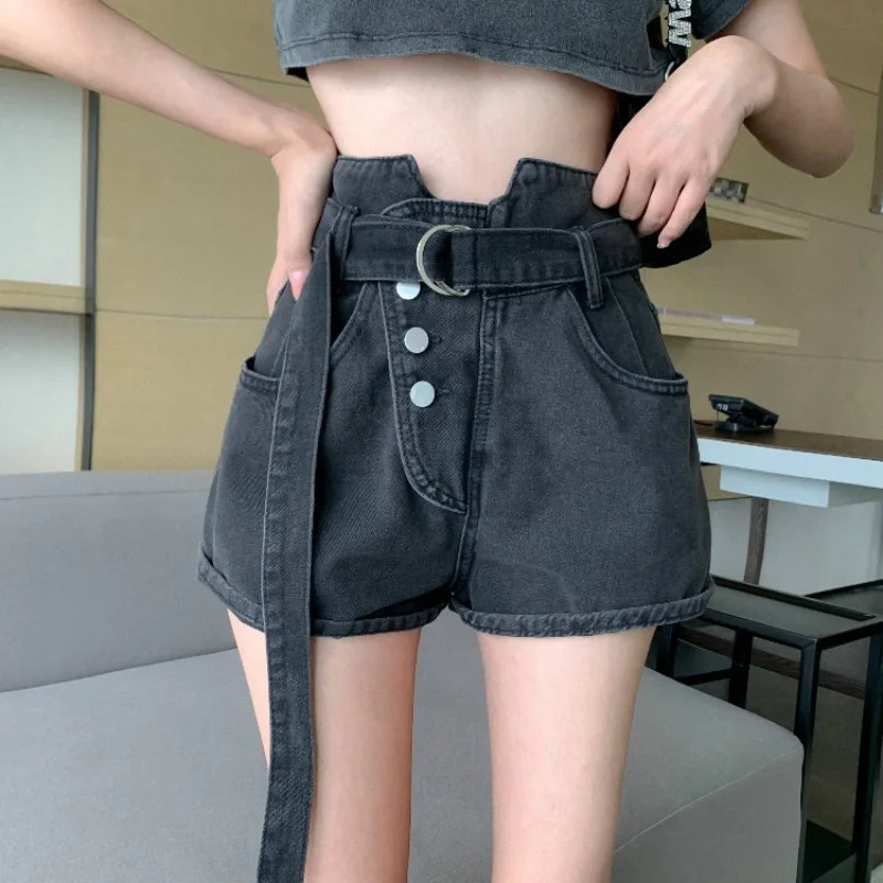 

Женские Модные свободные джинсовые шорты на шнуровке с широкими штанинами, Новинка лета 2021, женские джинсовые шорты неправильной формы с вы...