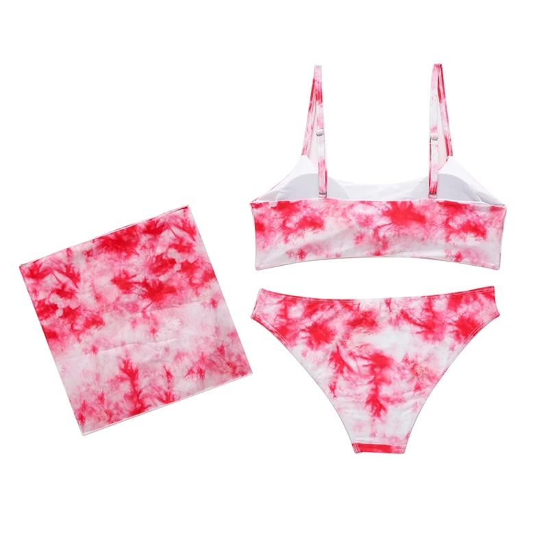 

Sexy High Waist Three-Piece Swimsuit Long Sleeve Swimwear Women Bikini Tie-Dye Swimsuit for Women