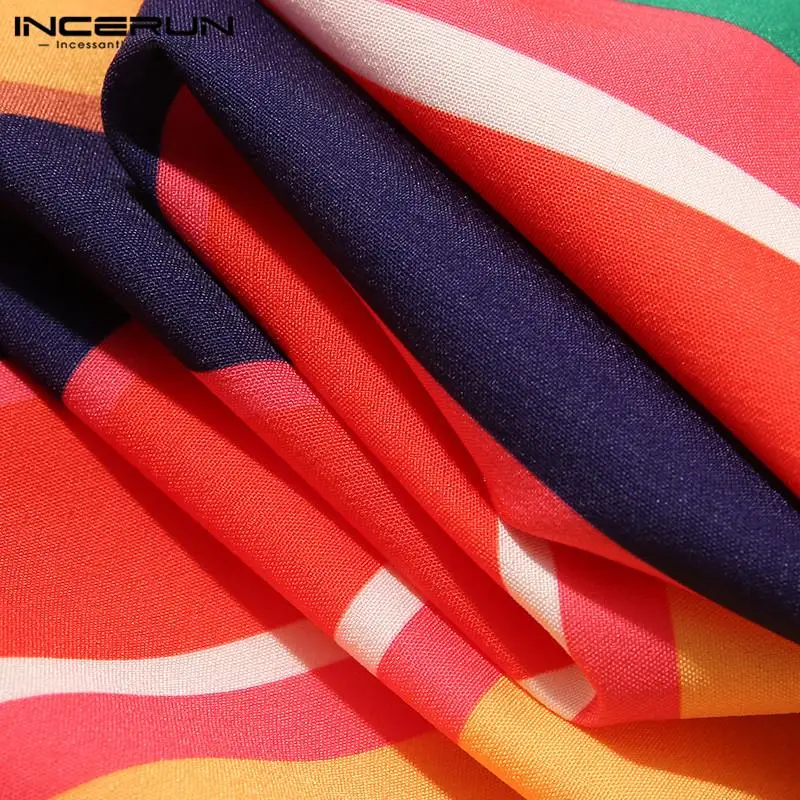 

INCERUN Men Leisure Colorful Striped Shirts 2021 Fashion Short Sleeve Lapel Blouse Summer Hawaiian Man Casual Button Camisa 5XL