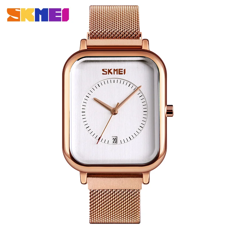 Rose Gold White SKMEI повседневные женские кварцевые часы элегантные модные наручные часы водонепроницаемые часы с магнитным ремешком Прямоугольный циферблат zegarek damski 9207 - Цвет: Rose Gold White
