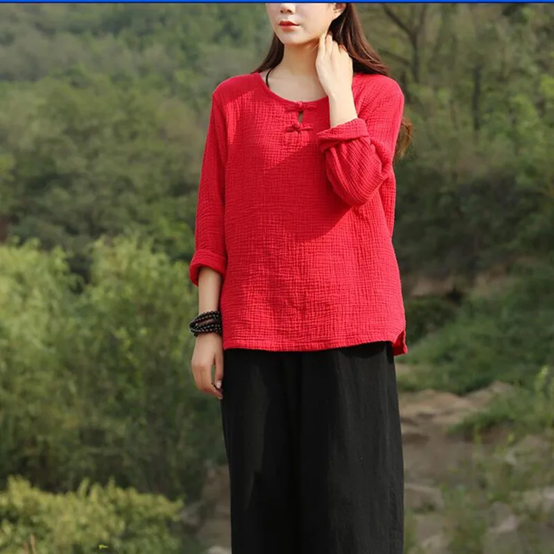 

2022 Blouse 8 Colors Fashion Women Long Sleeve Casual Tops casual cotton linen Shirts M-2XL Female Womens Tops And Blouses