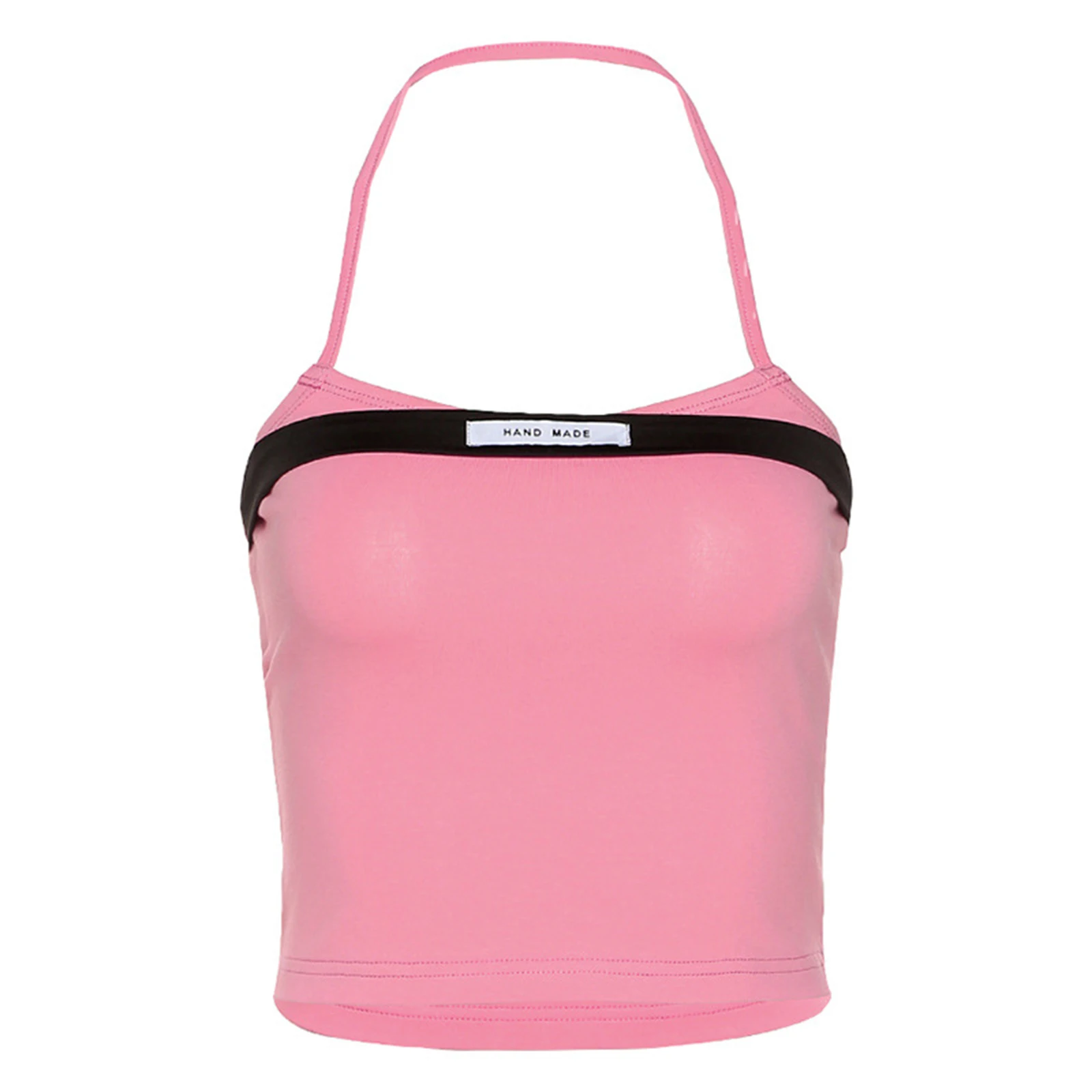 

2021 Summer Women Halter Crop Cami Tops Sexy Sleeveless Color Block Slim Fit Letter Camisole