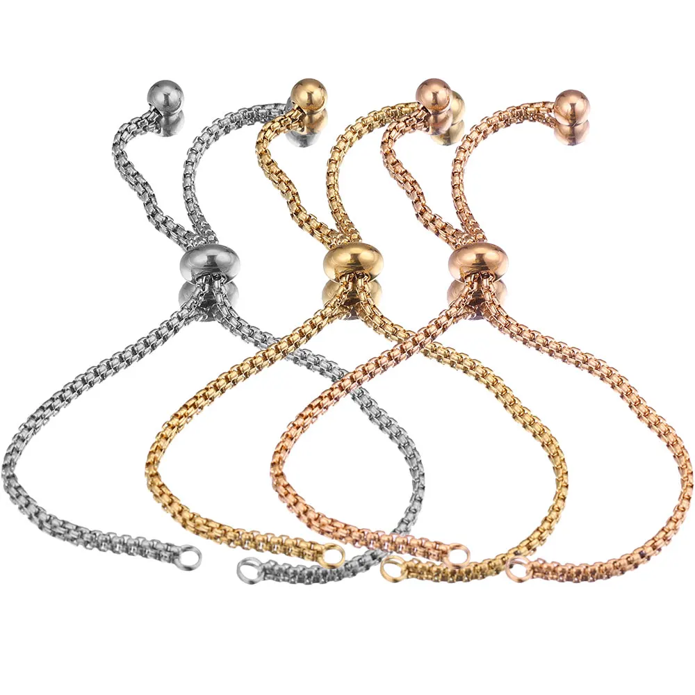 Золотые браслеты слайды из нержавеющей стали 3 шт. регулируемые цепочки с