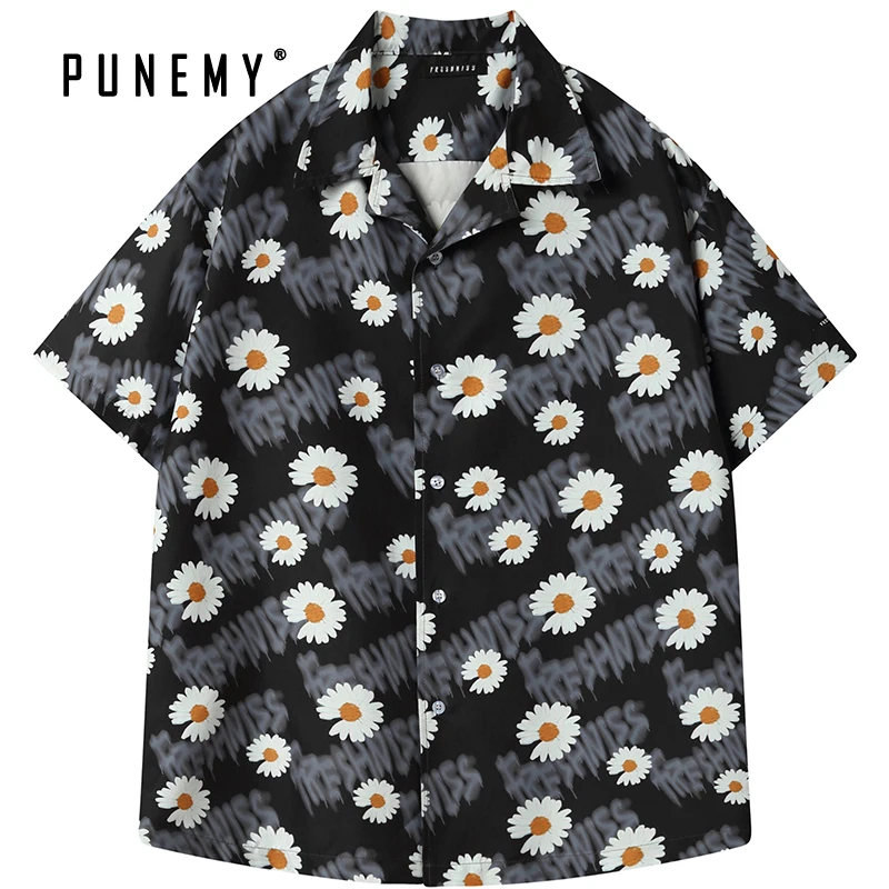 Рубашка мужская с цветочным принтом уличная одежда в стиле хип хоп из чистого