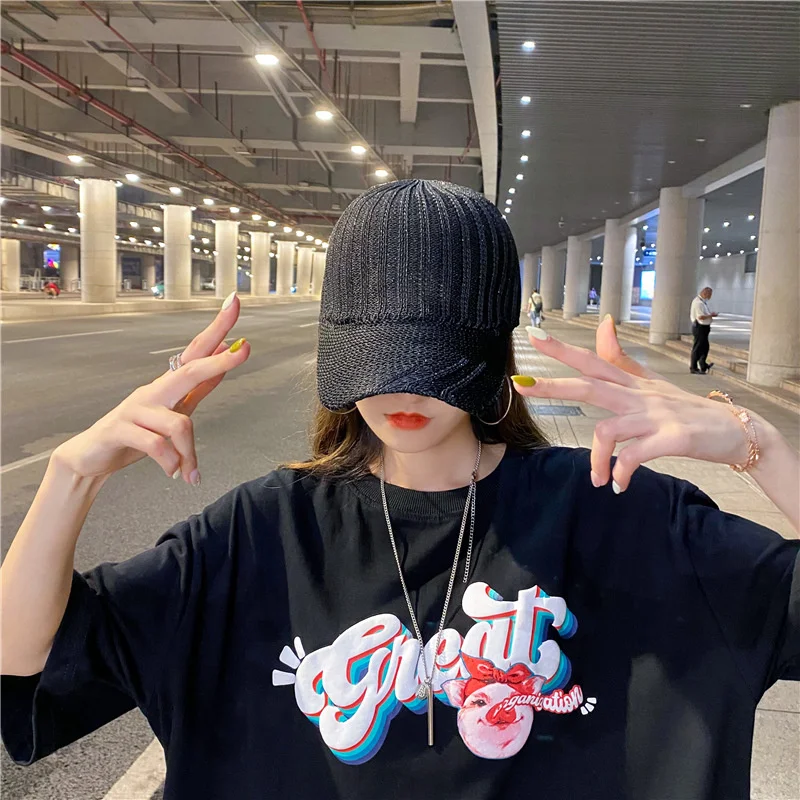 

Korean Fashion Summer New Hollow Out Breathable Caps Adjustable Monochrome Sun Visor Man Big Brim Baseball Cap