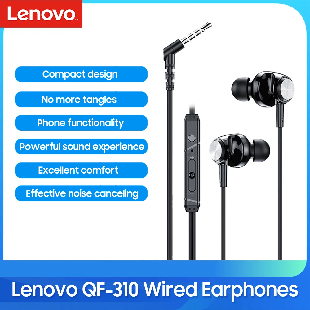 Lenovo QF 310 проводные наушники кристально чистый звук Встроенный пульт управления в