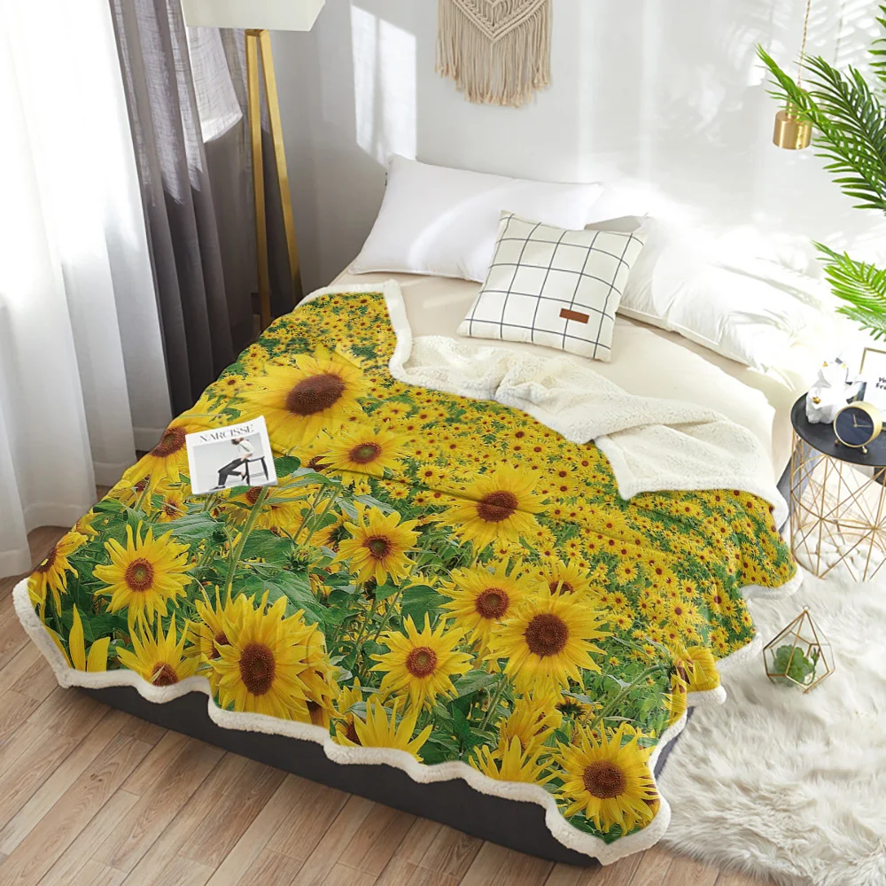 

BIGHOUSES Throw Blanket Sunflower Flower Fleece Blankets Personalized Blankets Bedclothes