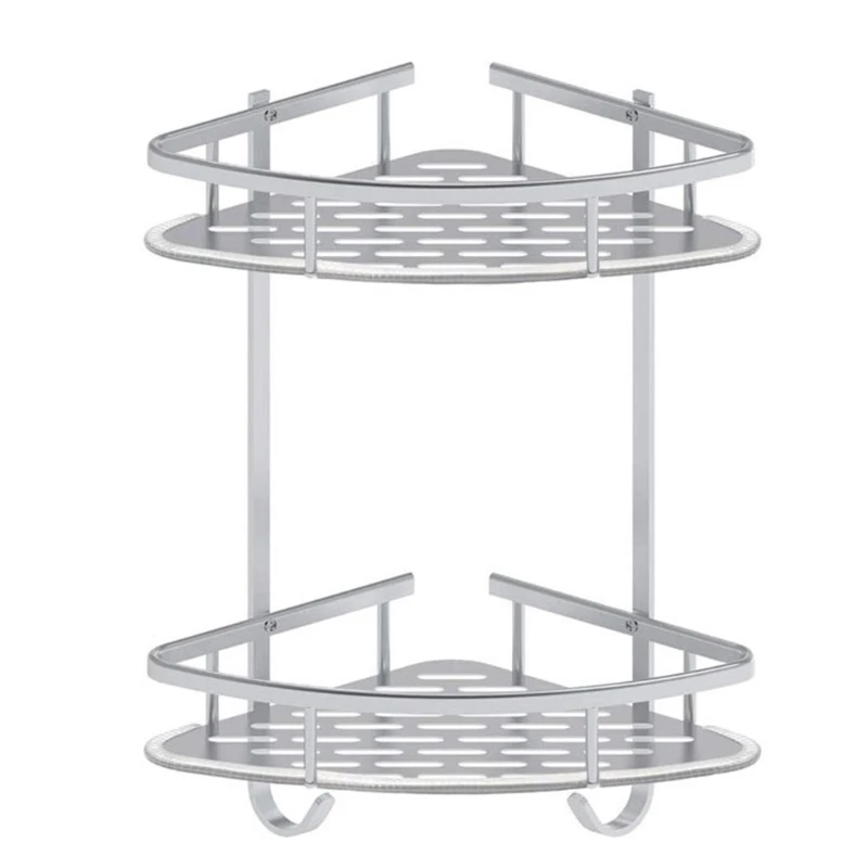 

Shower Caddy Corner Shelf 2 Tiers Shower Organizer Punch Free Wall Aluminum Bathroom Storage Rack Accessories Supplies