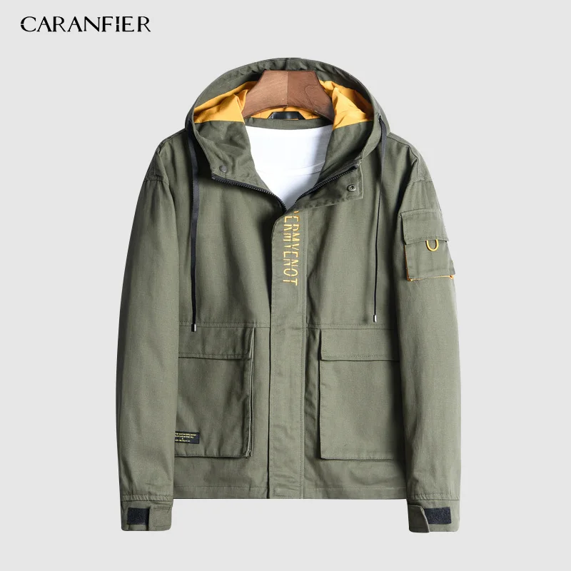 Осенняя повседневная мужская куртка с капюшоном CARANFIER пальто куртка-бомбер
