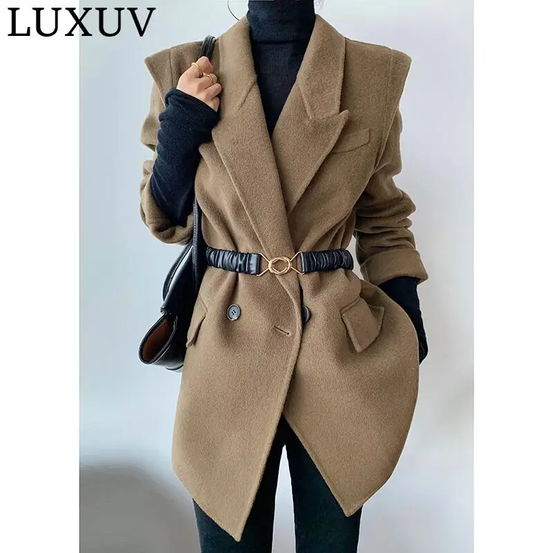 

LUXUV Women's Tweed Jacket Wool Blends Mixtures Trench Coats Winter Overcoat TopCoat Quality Office Outerwear Poncho Autumn