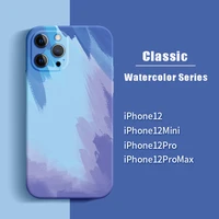 square liquid tempered glass case for iphone 11 12 mini pro max xs xr x 7 8 plus se 2020 12 original watercolor shockproof cover