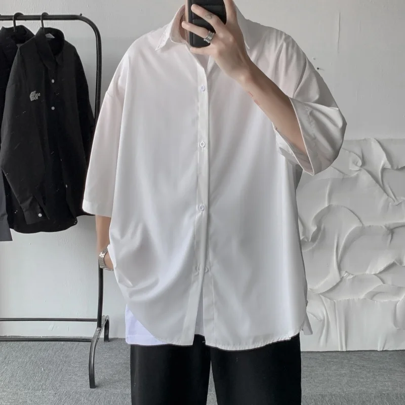 

Summer Black/white Shirt Men's Fashion Business Society Mens Dress Shirt Korean Loose Short-sleeved Shirt Men Casual Shirt M-2XL