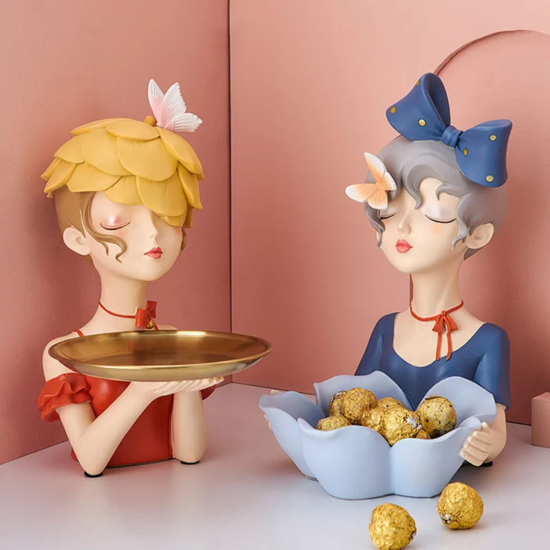 

Nordic Luxury Butterfly Dream Girl Storage Tray Fruit Snack Plate Tray Resin Craft Desktop Ornament Home Decoration Accessories