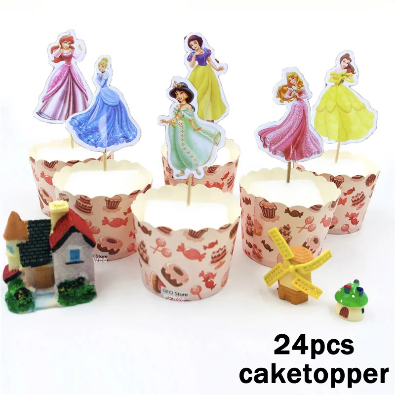 24Caketopper 24 шт. торт десерт вставленные карты принцесса украшения мультфильм карты Дети День рождения ребенок душ вечерние Принадлежности Торт Топперы - Цвет: 24Caketopper