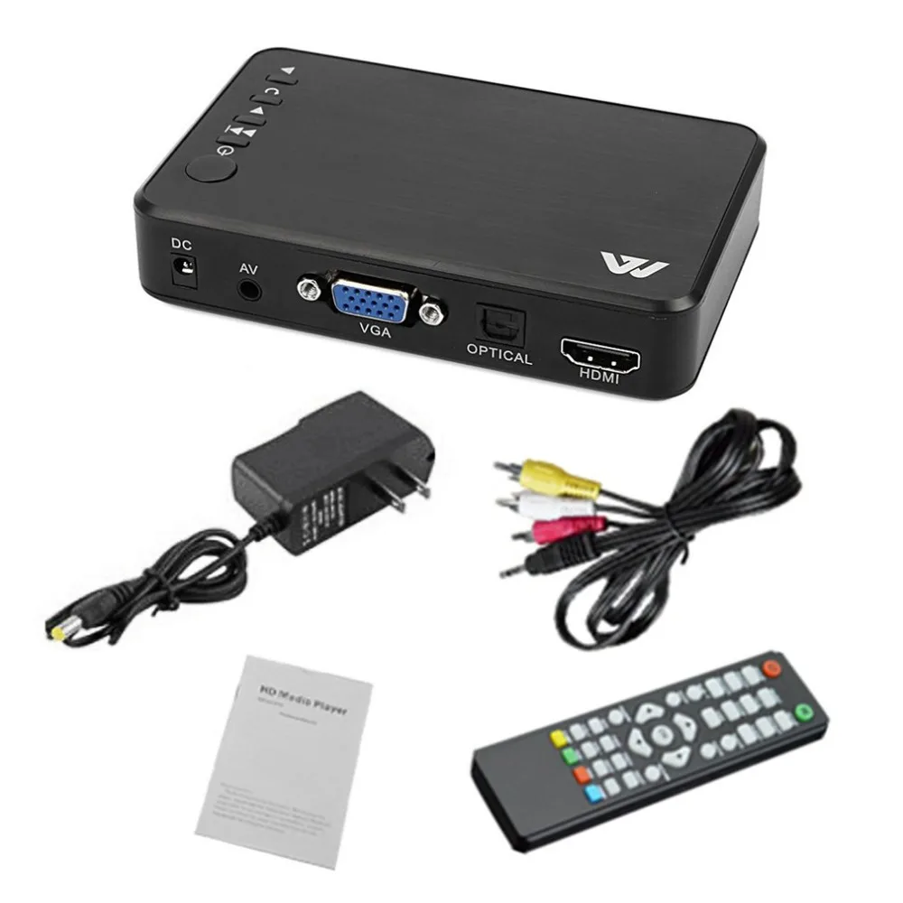 Портативный Full HD мультимедийный плеер видеоплеер 1080P H.264 AV/HDMI/VGA выход USB внешний HDD