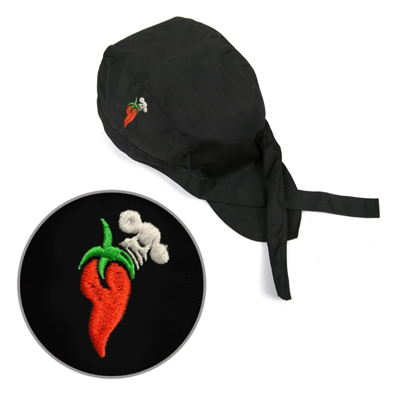

Unisex Adjustable Black Chef Hat Knife Flame Pepper Fish Embroidered Restaurant Bakery Kitchen Pirate Mushroom Work Cap M10 21