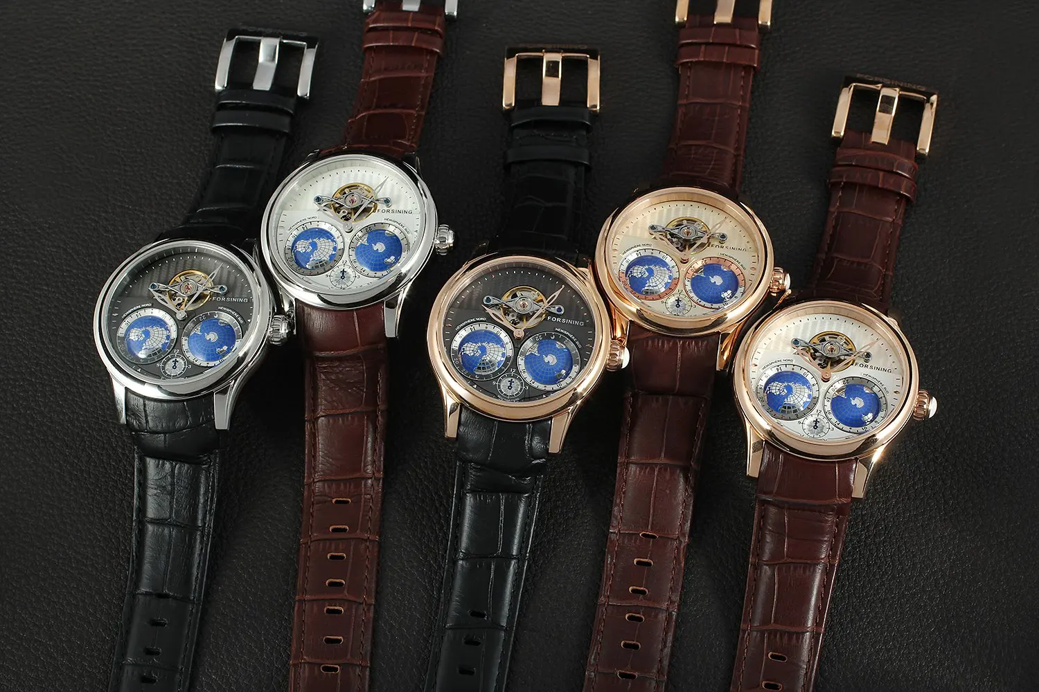 Для мужчин s часы люксовый бренд Топ FORSINING Tourbillon автоматические механические наручные часы Уникальный дизайн теллурион узор кожа