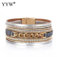 trendy pu leather bracelets women zinc alloy rhinestone multilayer braided leather bracelets for female bracelets jewelry n