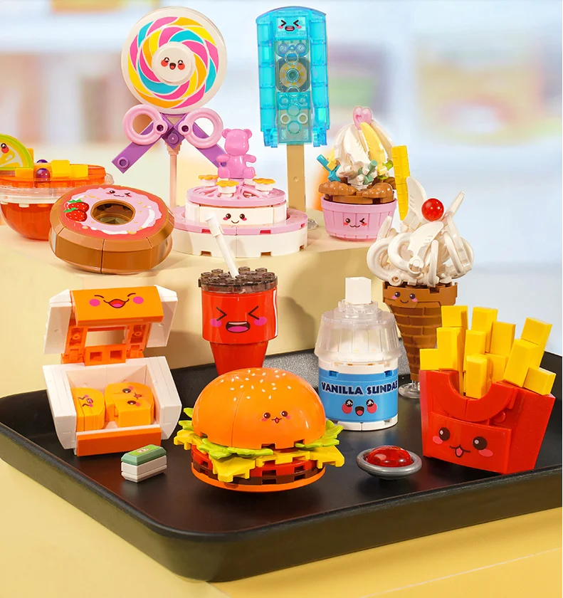 New Play house Gaming French friesHamburg lollipop Ice cream Egg tart cake package Building Bricks Child Male girl Toys Gifts