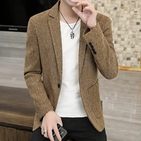 2021 classic striped blazers for mens korean casual slim fit suit jackets business social dress coat street wear costume homme