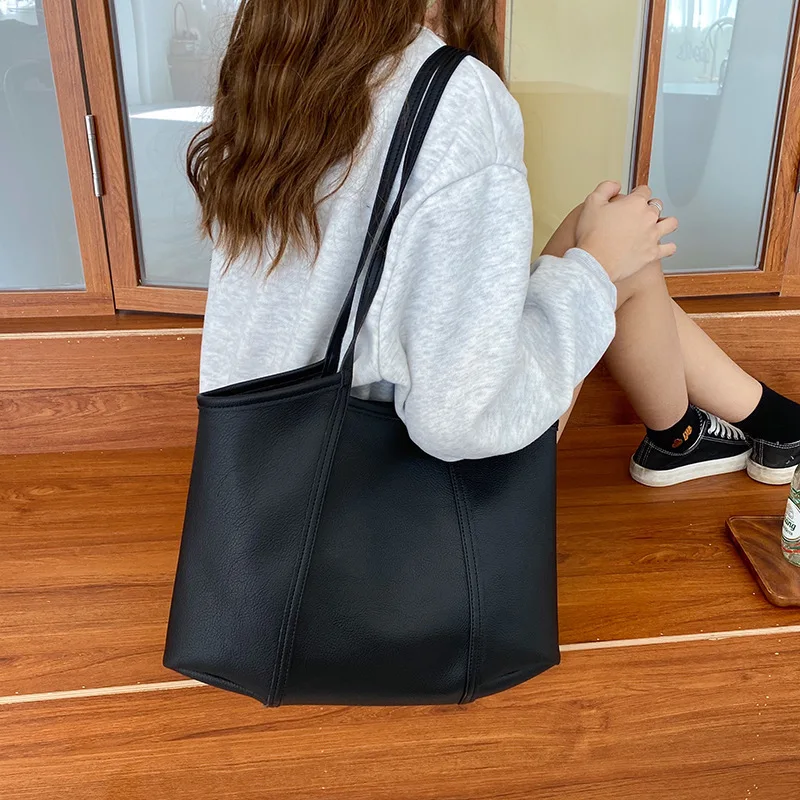 

INS Hot Large Capacity Korean Stray Shoulder Bag for Women PU Leather Soft Composite Bag Ladies Shopping Big Travel Tote Handbag
