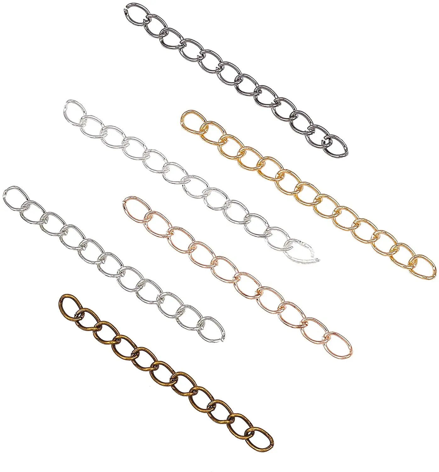 

600Pcs 6 Color Necklace Extenders Necklace Bracelet Anklet Extension Chains Removable Chain Extension Tails Chain,1.9inches Long