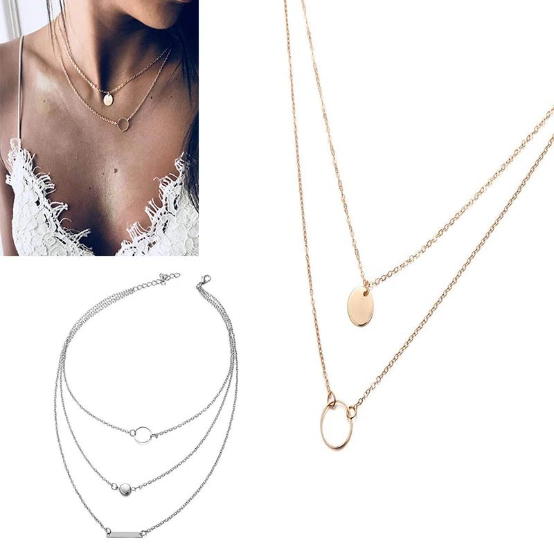 Комплект многослойного ожерелья для женщин чокер до ключиц под золото простые