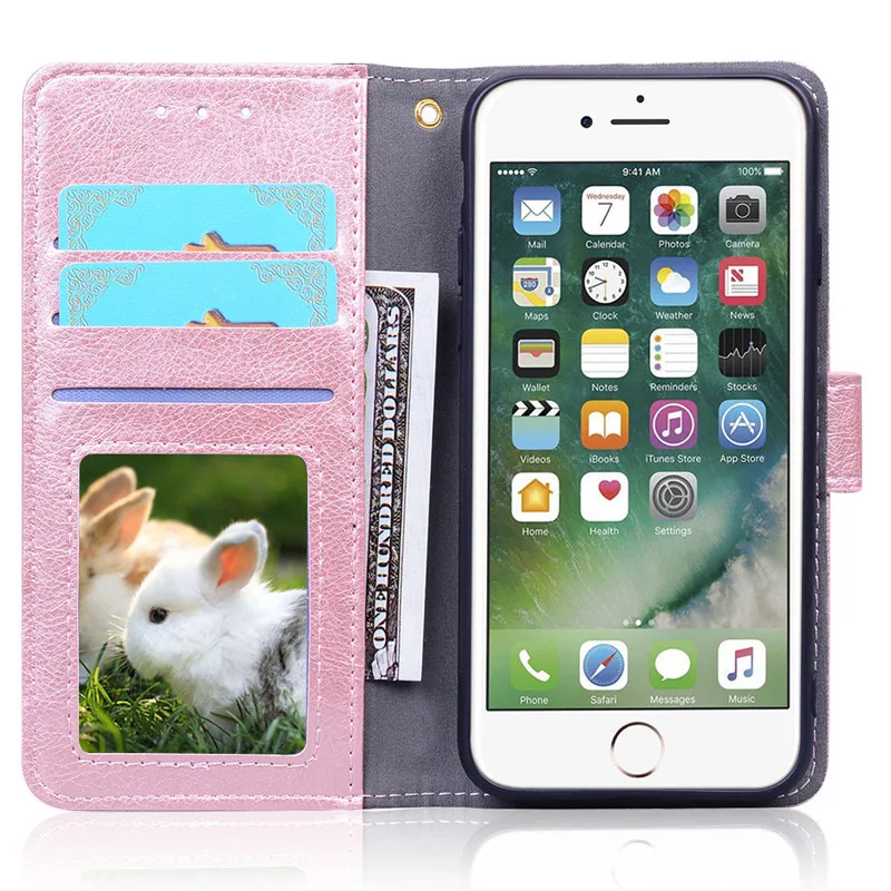 Однотонный кожаный чехол-кошелек для iPhone 6 6S откидной Чехол с отделением карт