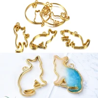 5pcsset metal uv epoxy resin mold cute cat frame for diy jewelry making necklace pendant kitten cats silicone molds tool supply