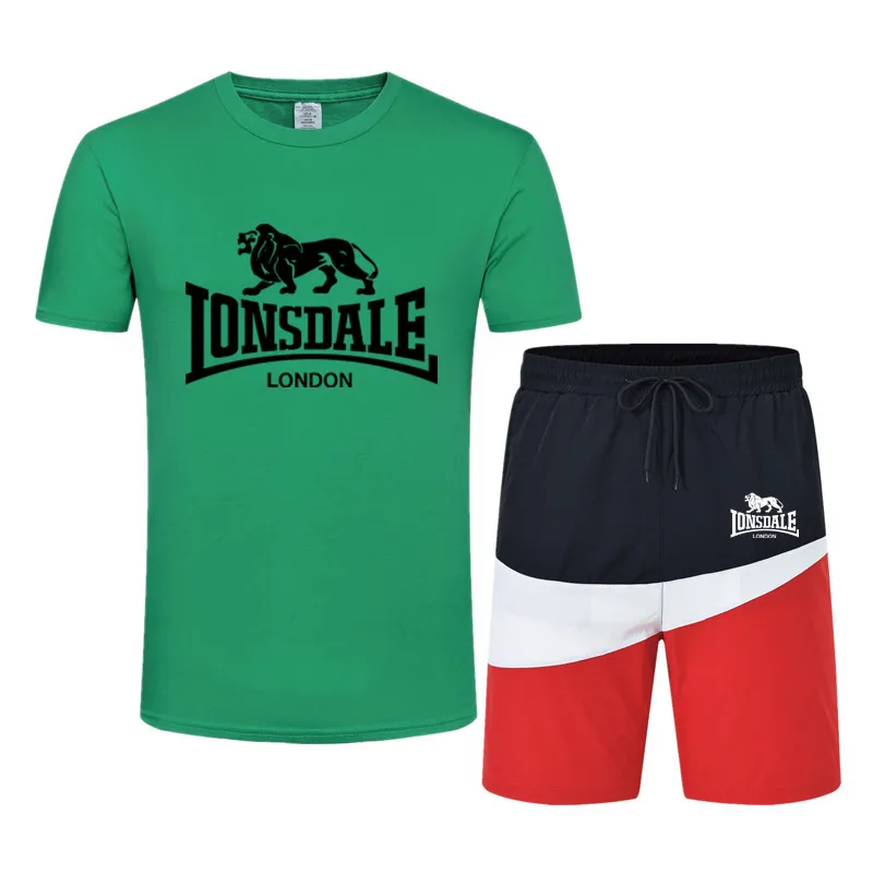 

2021 New Summer Beach Leisure Sports Fitness Jogging Short Sleeve Shorts Men's Top Color With Beach Leisure T-shirt Two Pieces