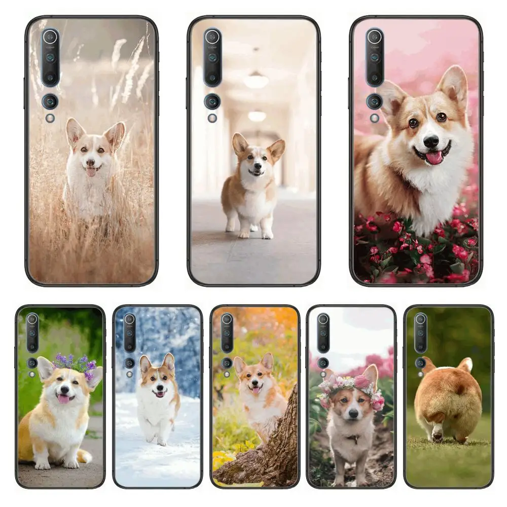 

Kawaii Corgi Dog cute Phone Case For xiaomi mi11 5g 10 liti Ultra 9Pro SE 3 8 Note Anime Black Cover Silicone Back Pretty tpu