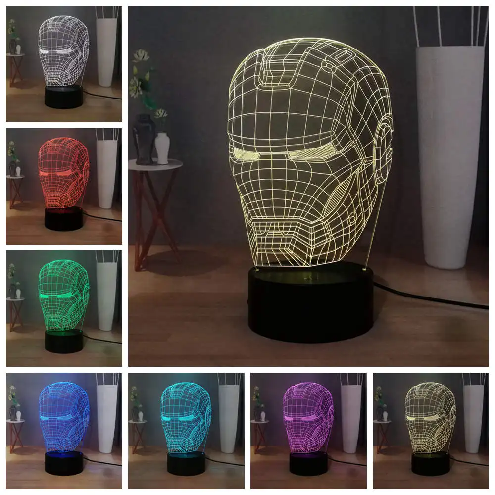 Акриловый 3D светильник RGB светодиодный 7 цветов меняющий цвет USB Железный человек