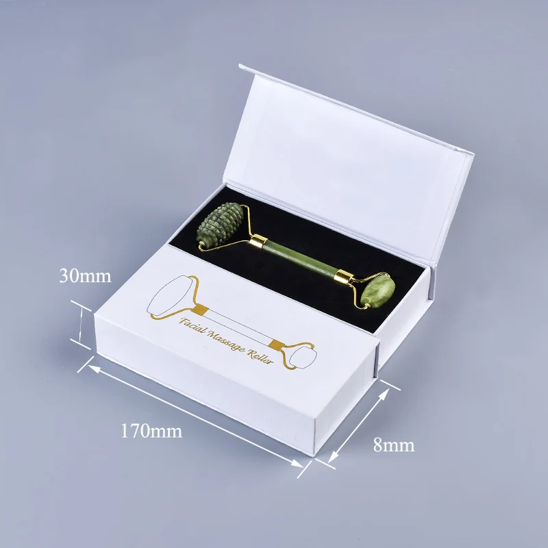 Gold With Box Зеленый нефритовый ролик для лица с микронеедами подарочные коробки Helu Нефритовый камень Boby Антицеллюлитный Массажер красота уход за кожей Инструмент - Цвет: Gold With Box